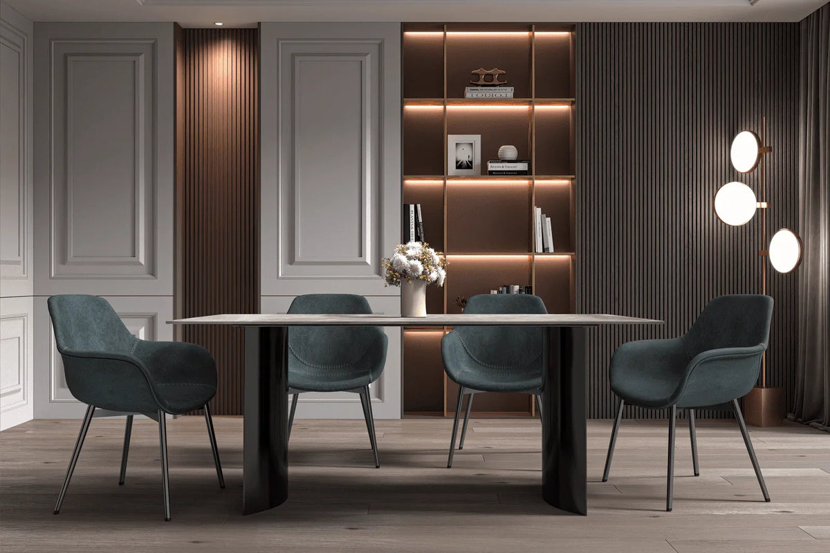 Zara Rectangular Dining Table with Glass/Sintered Stone Top and Stainless Steel Base - Elax Furniture
