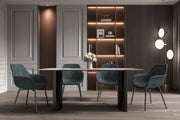 Zara Rectangular Dining Table with Glass/Sintered Stone Top and Stainless Steel Base - Elax Furniture