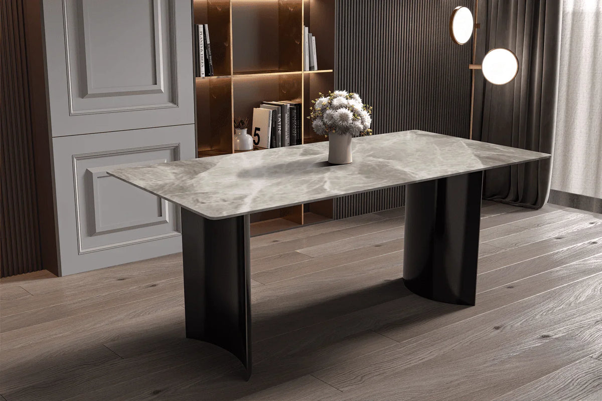 Zara Rectangular Dining Table with Glass/Sintered Stone Top and Stainless Steel Base - Elax Furniture