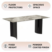 Zara Rectangular Dining Table with Glass/Sintered Stone Top and Stainless Steel Base - Elax Furniture