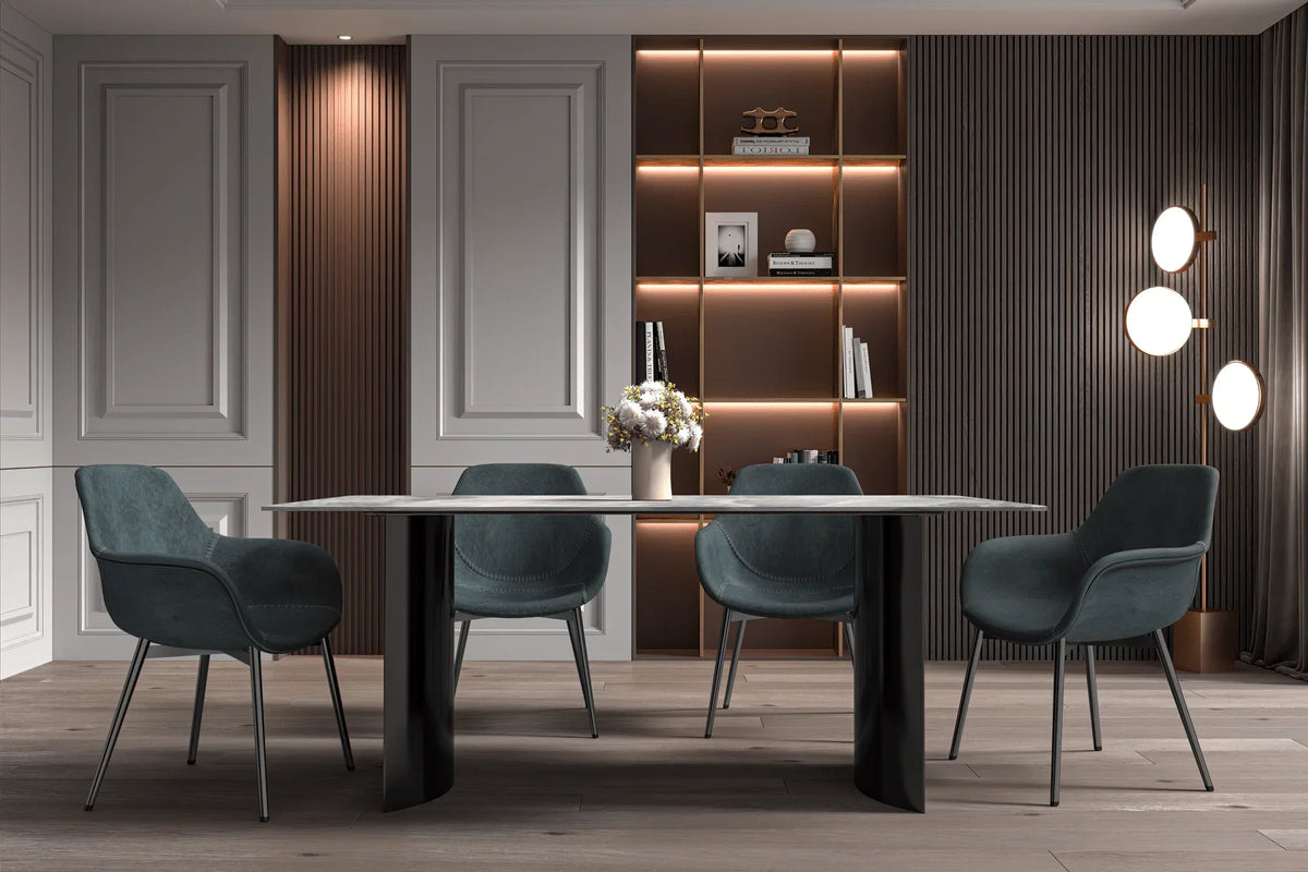 Zara Rectangular Dining Table with Glass/Sintered Stone Top and Stainless Steel Base - Elax Furniture