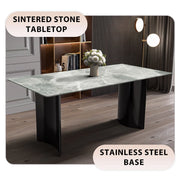 Zara Rectangular Dining Table with Glass/Sintered Stone Top and Stainless Steel Base - Elax Furniture