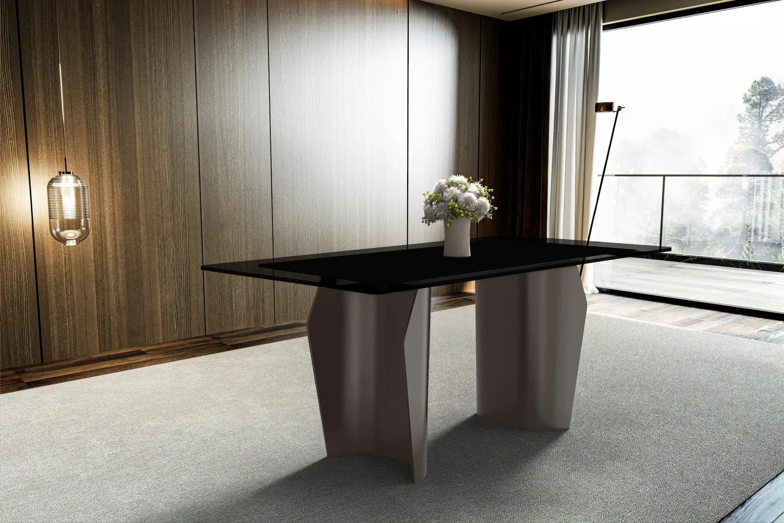 Zelan Dining Table with Rectangular Glass or Sintered Stone Tabletop and Steel Legs - Elax Furniture