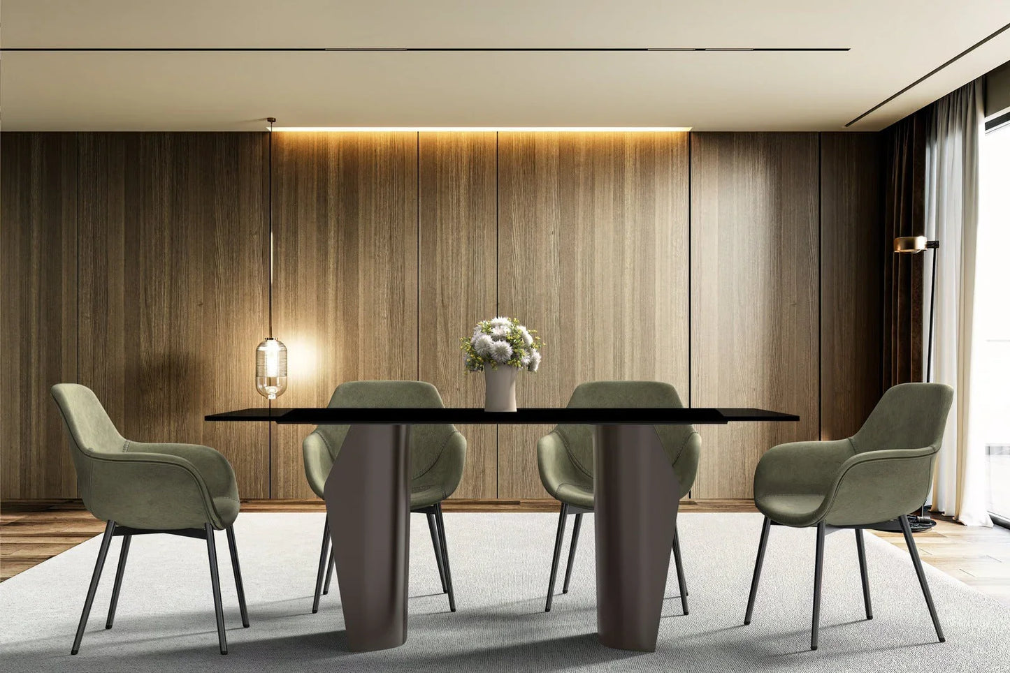 Zelan Dining Table with Rectangular Glass or Sintered Stone Tabletop and Steel Legs - Elax Furniture