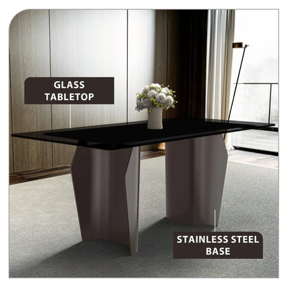 Zelan Dining Table with Rectangular Glass or Sintered Stone Tabletop and Steel Legs - Elax Furniture