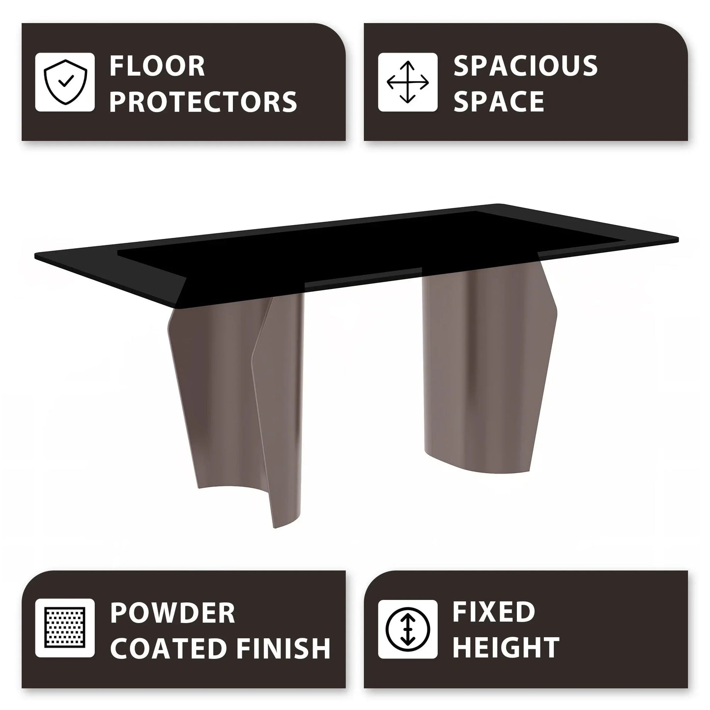 Zelan Dining Table with Rectangular Glass or Sintered Stone Tabletop and Steel Legs - Elax Furniture