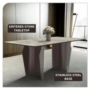 Zelan Dining Table with Rectangular Glass or Sintered Stone Tabletop and Steel Legs - Elax Furniture