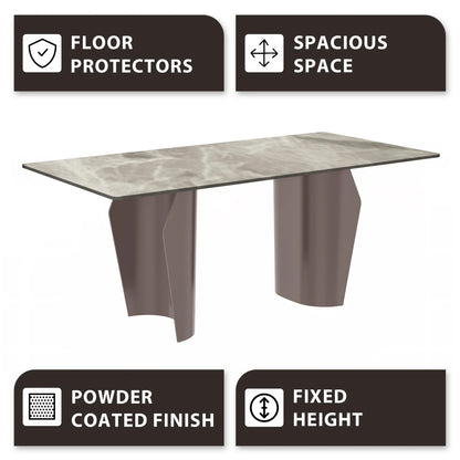 Zelan Dining Table with Rectangular Glass or Sintered Stone Tabletop and Steel Legs - Elax Furniture