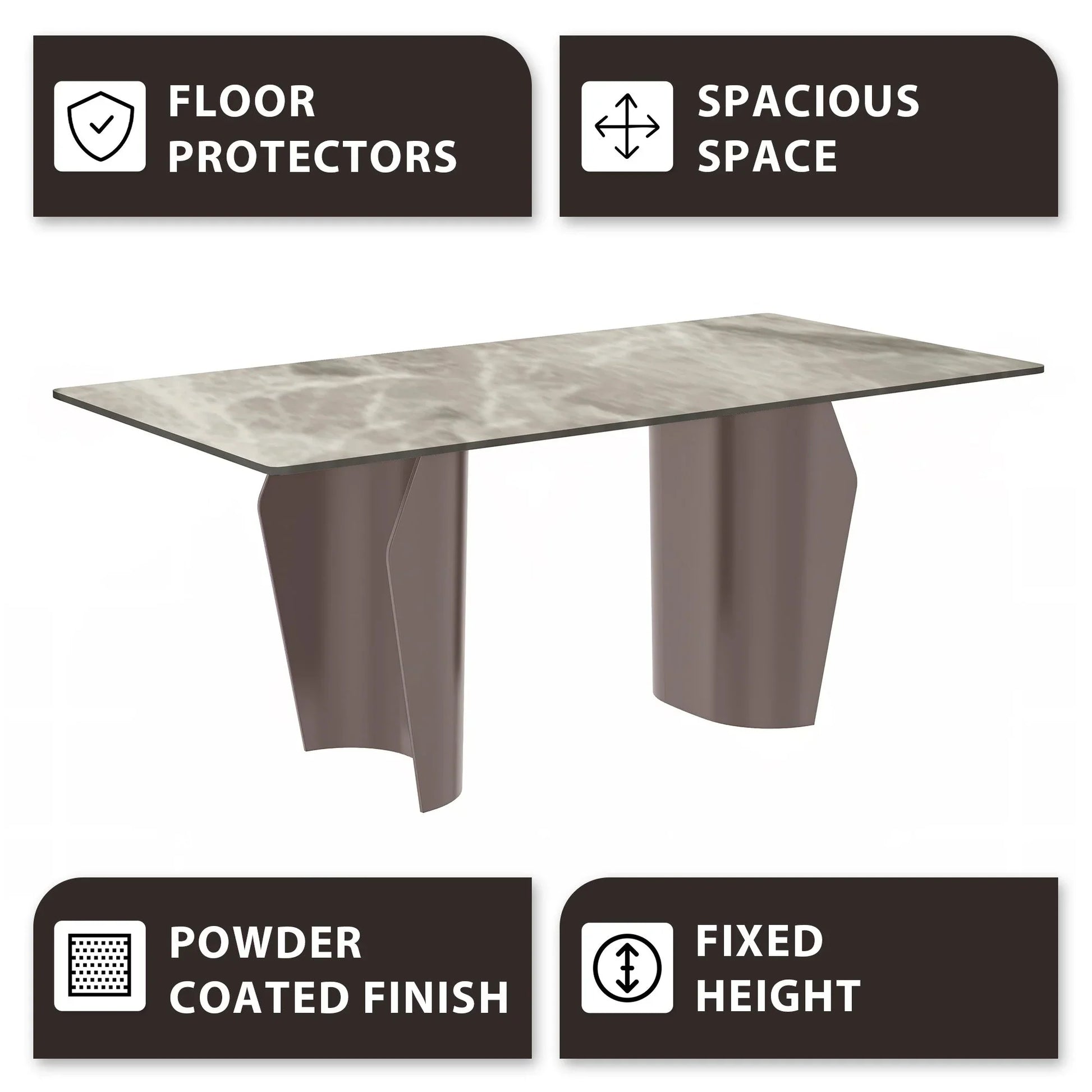 Zelan Dining Table with Rectangular Glass or Sintered Stone Tabletop and Steel Legs - Elax Furniture