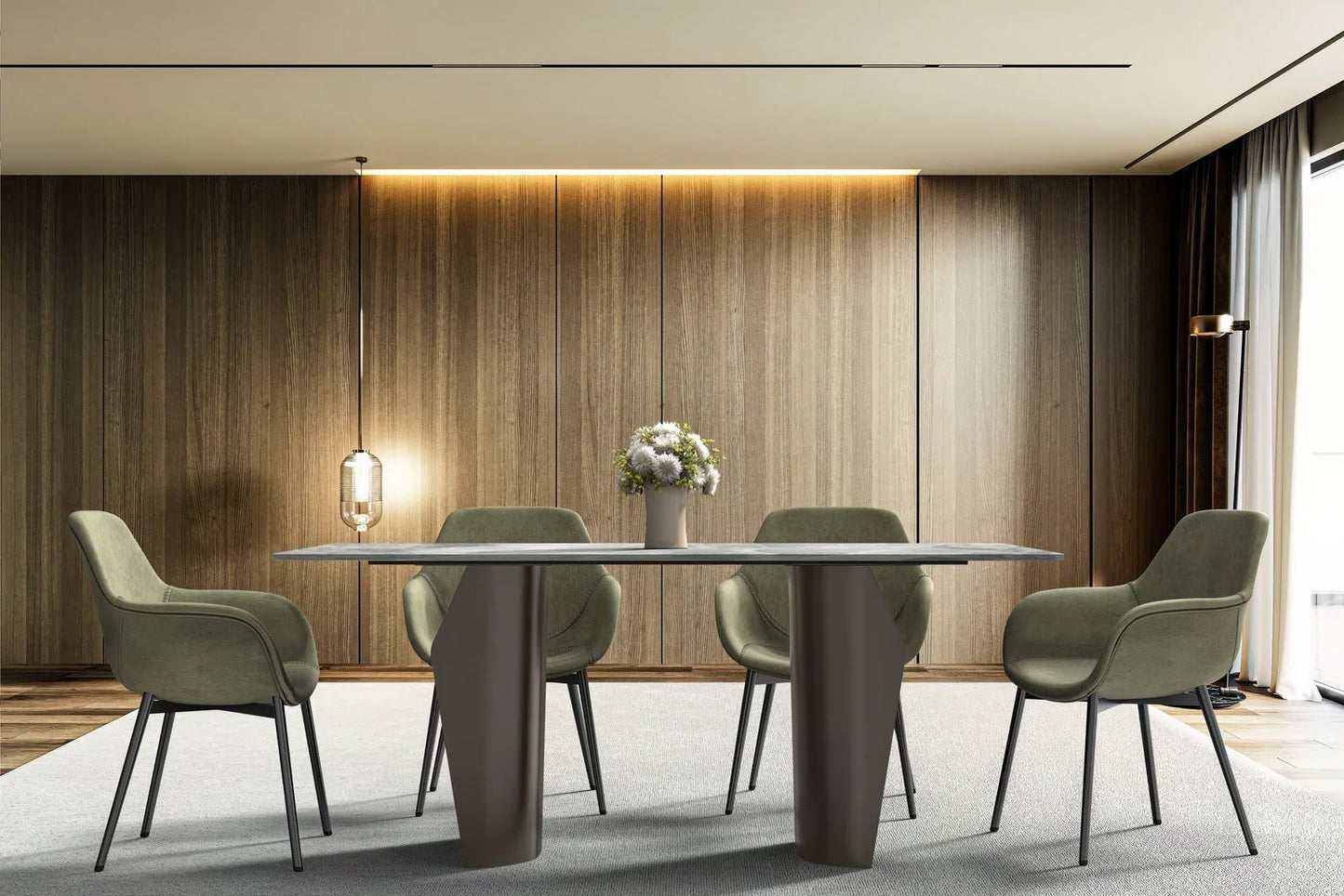 Zelan Dining Table with Rectangular Glass or Sintered Stone Tabletop and Steel Legs - Elax Furniture