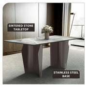 Zelan Dining Table with Rectangular Glass or Sintered Stone Tabletop and Steel Legs - Elax Furniture