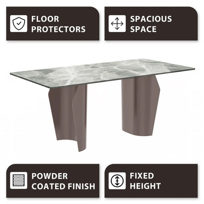 Zelan Dining Table with Rectangular Glass or Sintered Stone Tabletop and Steel Legs - Elax Furniture