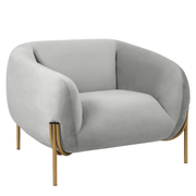 Zuno Upholstered Single Seater Sofa in Velvet with Gold Iron Legs Light Grey Sofa Leisuremod