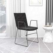 Zylar Leather/Polyester Guest Arm Chair with Powder-Coated Stainless Steel Base Charcoal Leather Office Chair Leisuremod