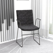 Zylar Leather/Polyester Guest Arm Chair with Powder-Coated Stainless Steel Base Charcoal Leather Office Chair Leisuremod