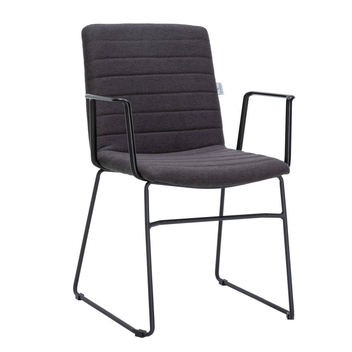Zylar Leather/Polyester Guest Arm Chair with Powder-Coated Stainless Steel Base Brown Polyester Office Chair Leisuremod