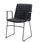 Zylar Leather/Polyester Guest Arm Chair with Powder-Coated Stainless Steel Base Black Leather Office Chair Leisuremod