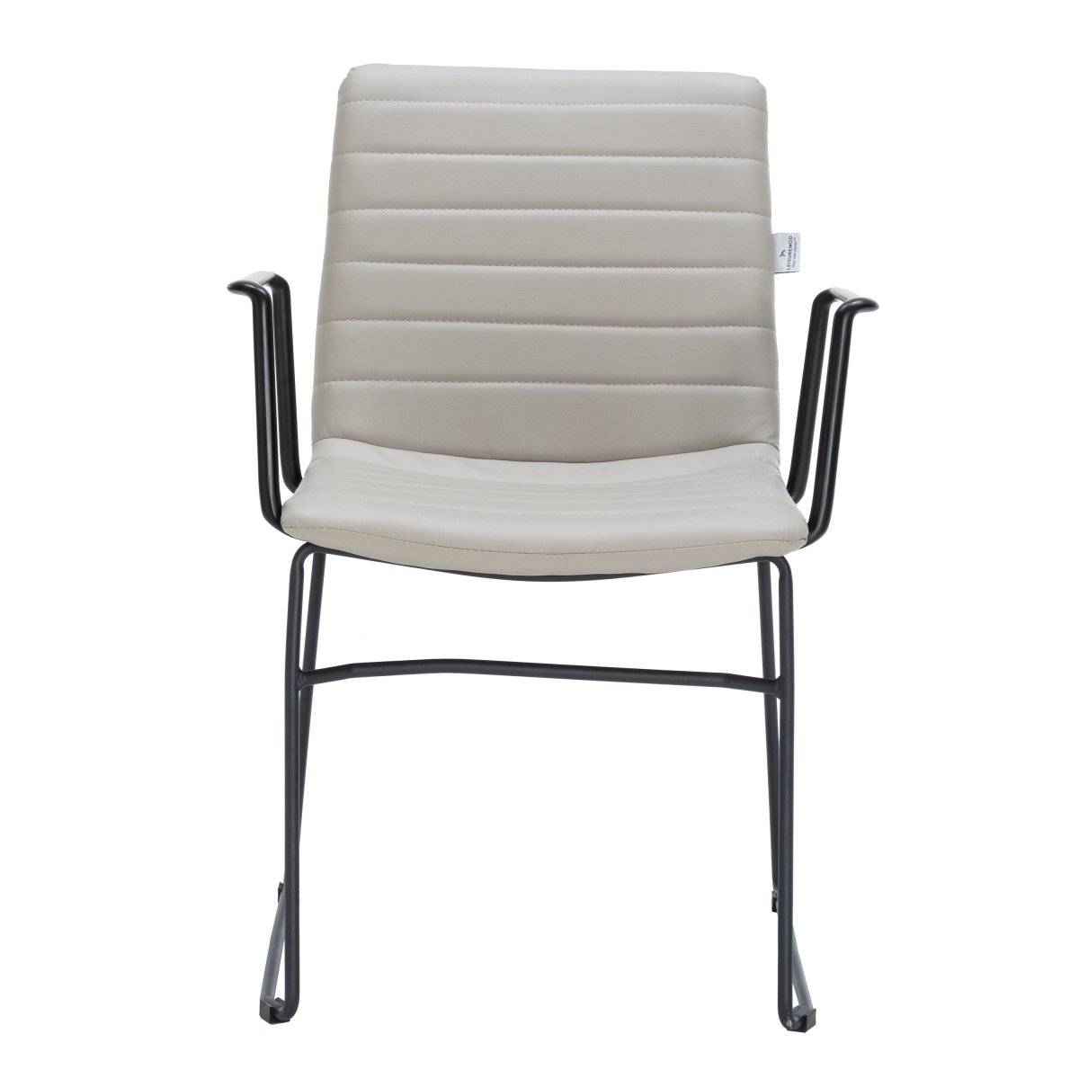 Zylar Leather/Polyester Guest Arm Chair with Powder-Coated Stainless Steel Base Tan Leather Office Chair Leisuremod