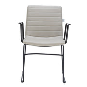Zylar Leather/Polyester Guest Arm Chair with Powder-Coated Stainless Steel Base Tan Leather Office Chair Leisuremod