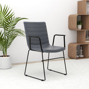 Zylar Leather/Polyester Guest Arm Chair with Powder-Coated Stainless Steel Base Grey Leather Office Chair Leisuremod