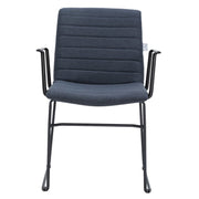 Zylar Leather/Polyester Guest Arm Chair with Powder-Coated Stainless Steel Base Dark Blue Polyester Office Chair Leisuremod