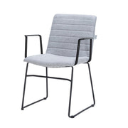 Zylar Leather/Polyester Guest Arm Chair with Powder-Coated Stainless Steel Base Grey Polyester Office Chair Leisuremod