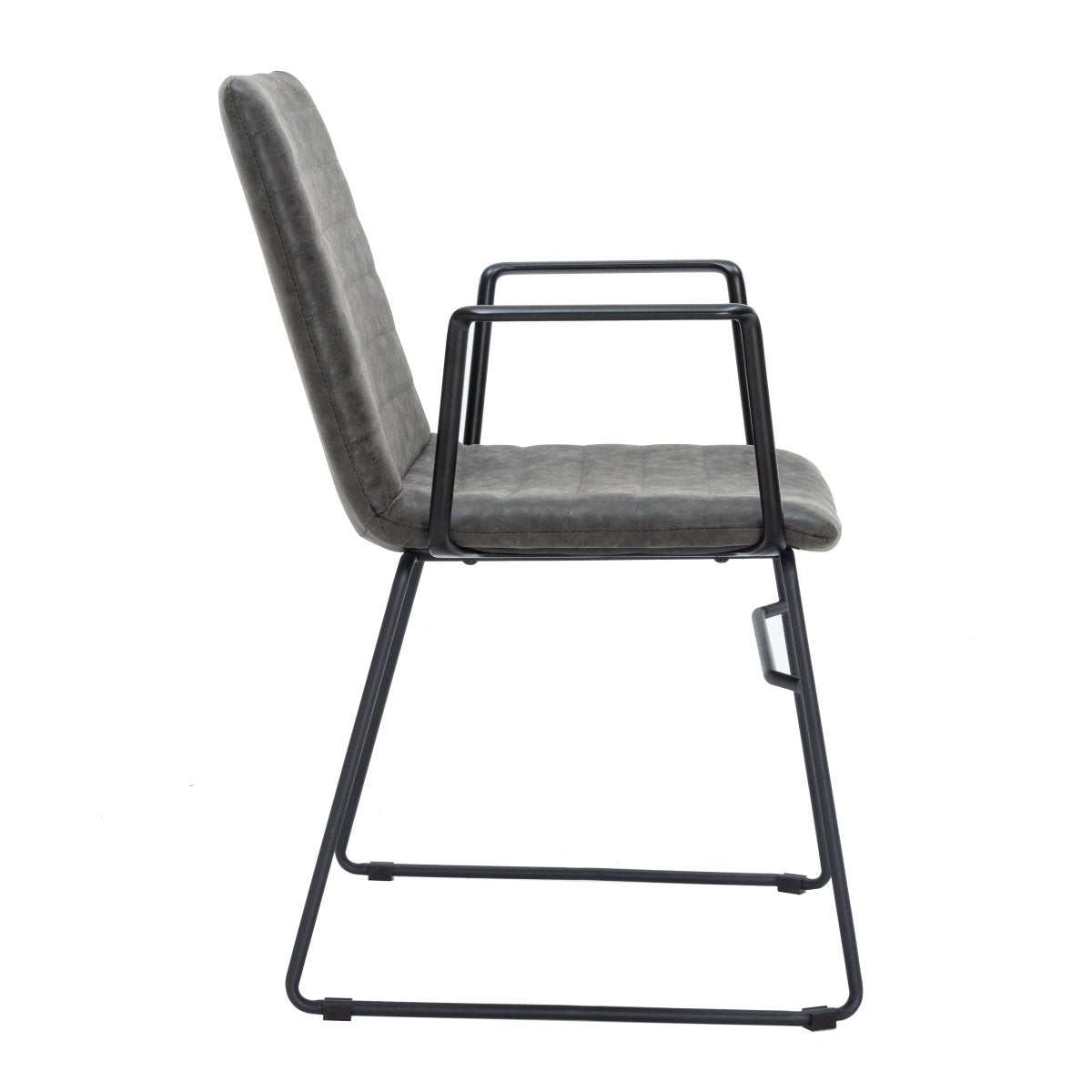 Zylar Leather/Polyester Guest Arm Chair with Powder-Coated Stainless Steel Base Charcoal Leather Office Chair Leisuremod