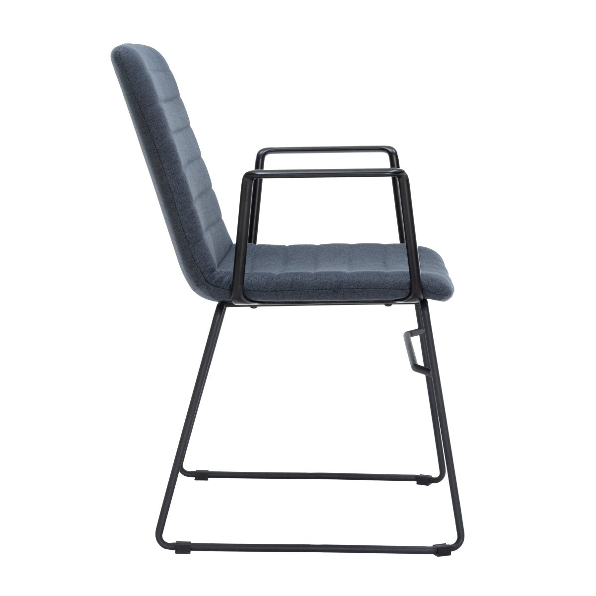Zylar Leather/Polyester Guest Arm Chair with Powder-Coated Stainless Steel Base Dark Blue Polyester Office Chair Leisuremod