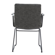Zylar Leather/Polyester Guest Arm Chair with Powder-Coated Stainless Steel Base Charcoal Leather Office Chair Leisuremod