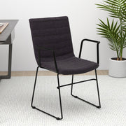 Zylar Leather/Polyester Guest Arm Chair with Powder-Coated Stainless Steel Base Brown Polyester Office Chair Leisuremod