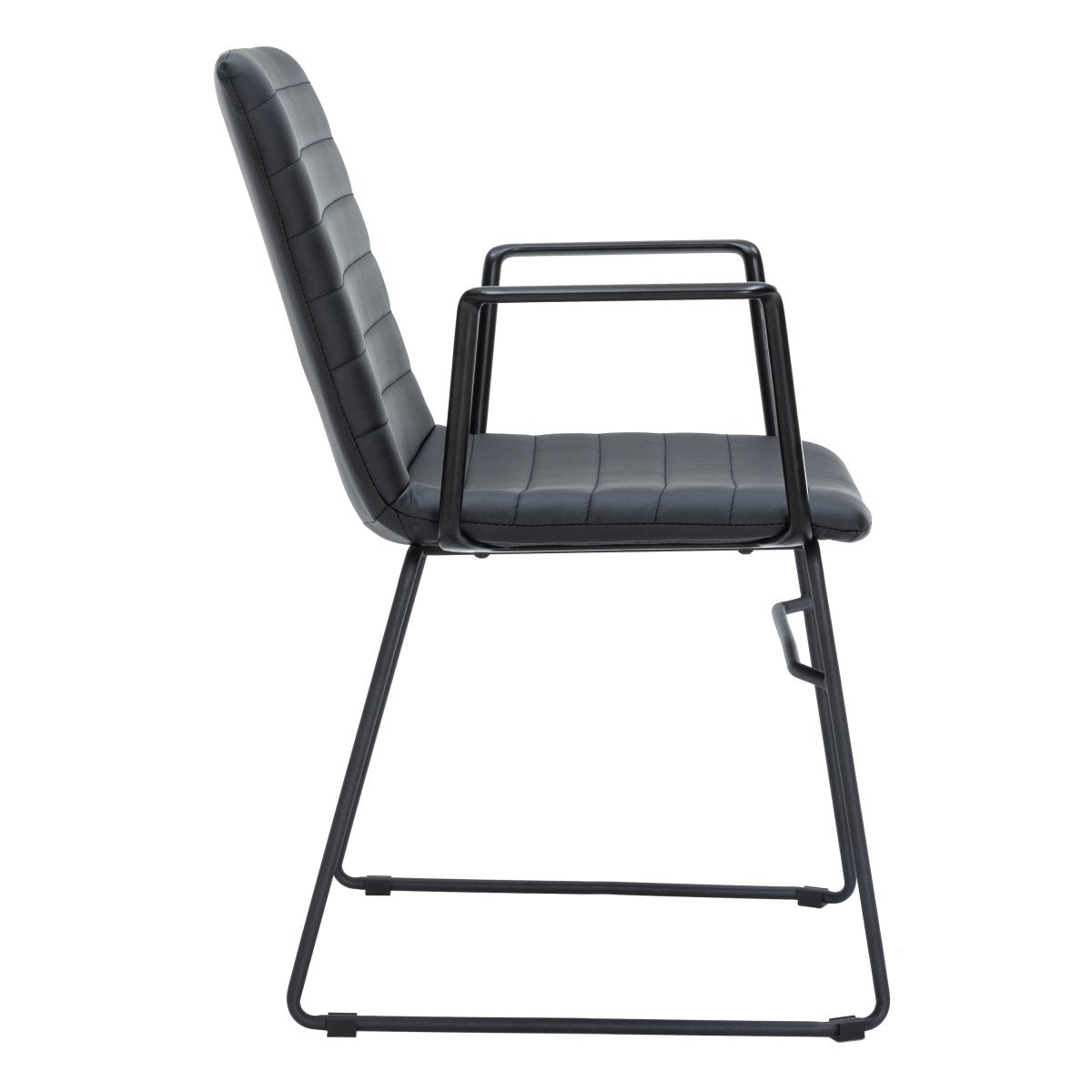 Zylar Leather/Polyester Guest Arm Chair with Powder-Coated Stainless Steel Base Black Leather Office Chair Leisuremod