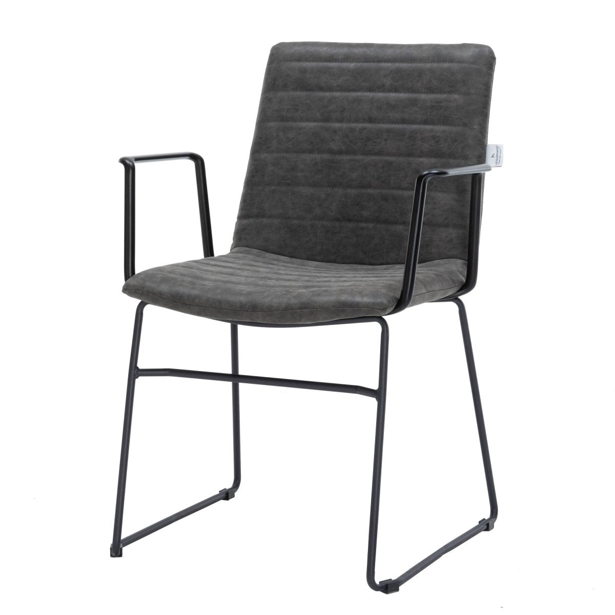 Zylar Leather/Polyester Guest Arm Chair with Powder-Coated Stainless Steel Base Charcoal Leather Office Chair Leisuremod