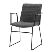 Zylar Leather/Polyester Guest Arm Chair with Powder-Coated Stainless Steel Base Charcoal Leather Office Chair Leisuremod