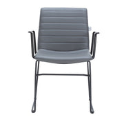 Zylar Leather/Polyester Guest Arm Chair with Powder-Coated Stainless Steel Base Grey Leather Office Chair Leisuremod