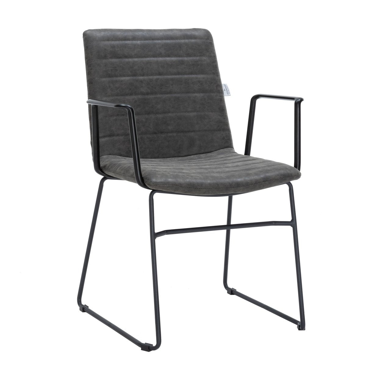 Zylar Leather/Polyester Guest Arm Chair with Powder-Coated Stainless Steel Base Charcoal Leather Office Chair Leisuremod