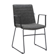 Zylar Leather/Polyester Guest Arm Chair with Powder-Coated Stainless Steel Base Charcoal Leather Office Chair Leisuremod