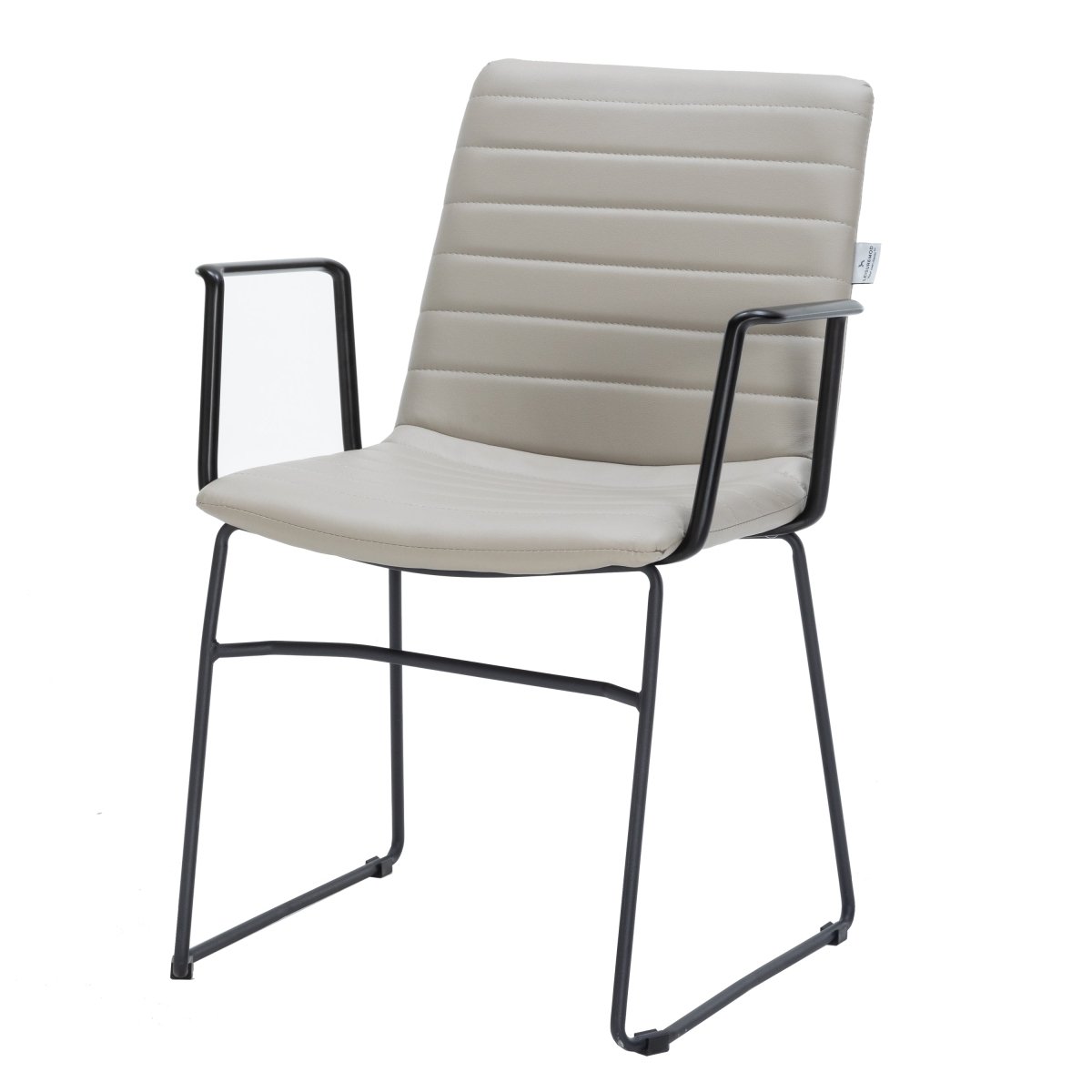 Zylar Leather/Polyester Guest Arm Chair with Powder-Coated Stainless Steel Base Tan Leather Office Chair Leisuremod