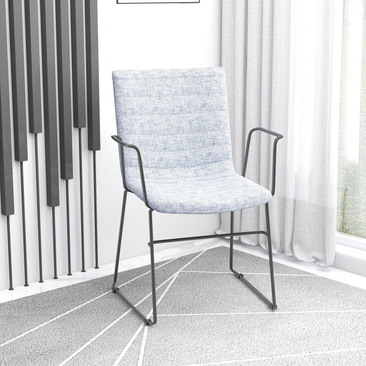 Zylar Leather/Polyester Guest Arm Chair with Powder-Coated Stainless Steel Base Grey Polyester Office Chair Leisuremod