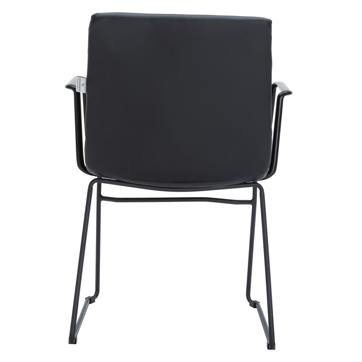 Zylar Leather/Polyester Guest Arm Chair with Powder-Coated Stainless Steel Base Black Leather Office Chair Leisuremod