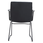 Zylar Leather/Polyester Guest Arm Chair with Powder-Coated Stainless Steel Base Black Leather Office Chair Leisuremod