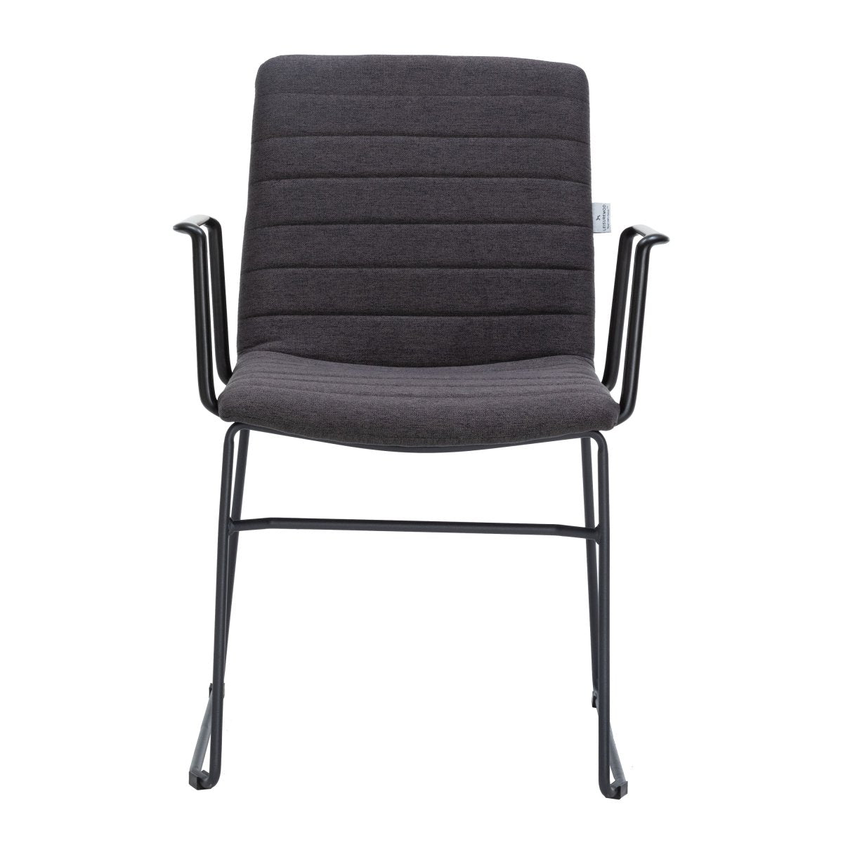 Zylar Leather/Polyester Guest Arm Chair with Powder-Coated Stainless Steel Base Brown Polyester Office Chair Leisuremod