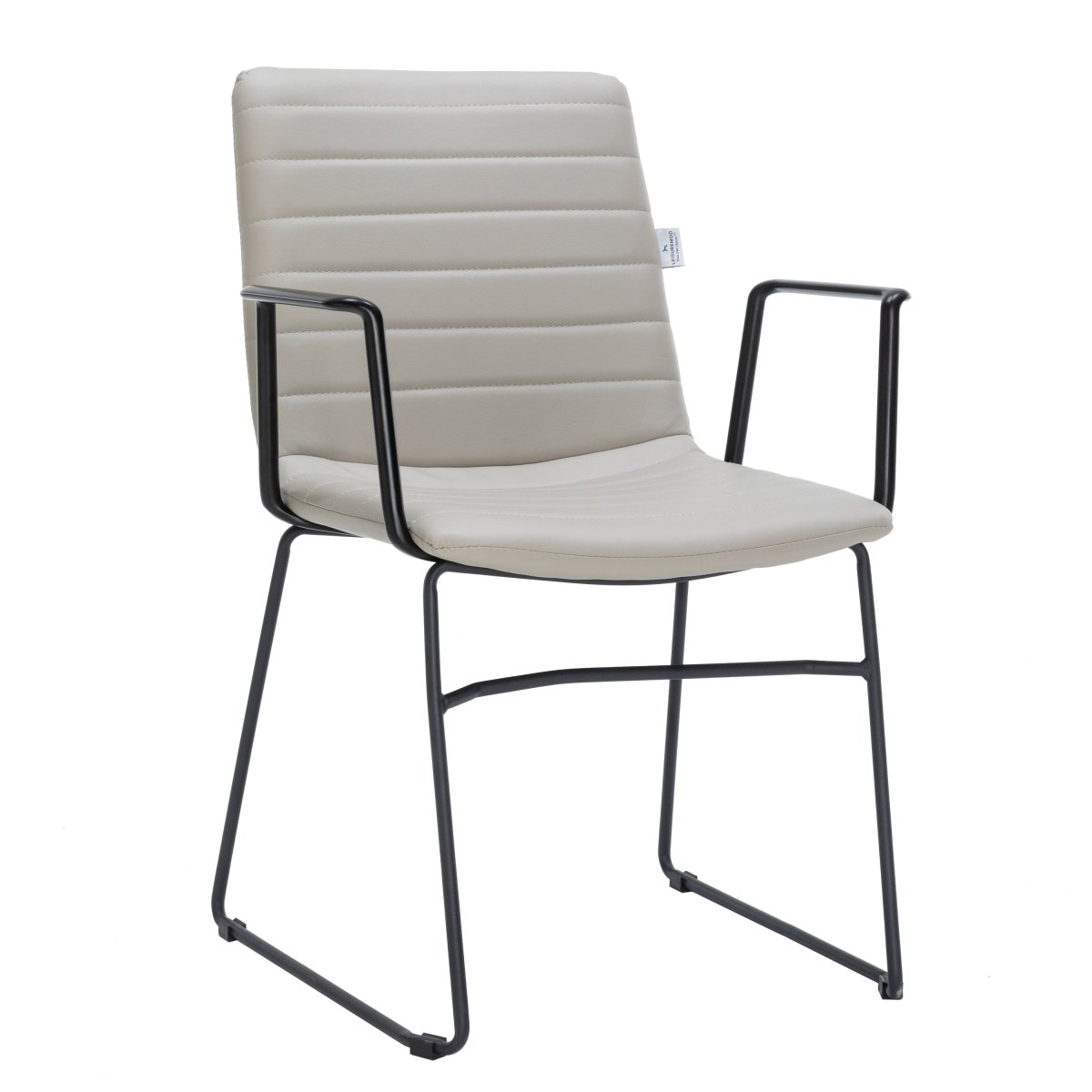 Zylar Leather/Polyester Guest Arm Chair with Powder-Coated Stainless Steel Base Tan Leather Office Chair Leisuremod