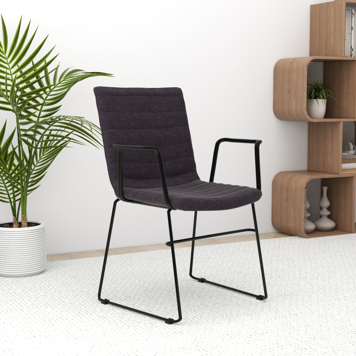 Zylar Leather/Polyester Guest Arm Chair with Powder-Coated Stainless Steel Base Brown Polyester Office Chair Leisuremod