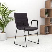 Zylar Leather/Polyester Guest Arm Chair with Powder-Coated Stainless Steel Base Brown Polyester Office Chair Leisuremod