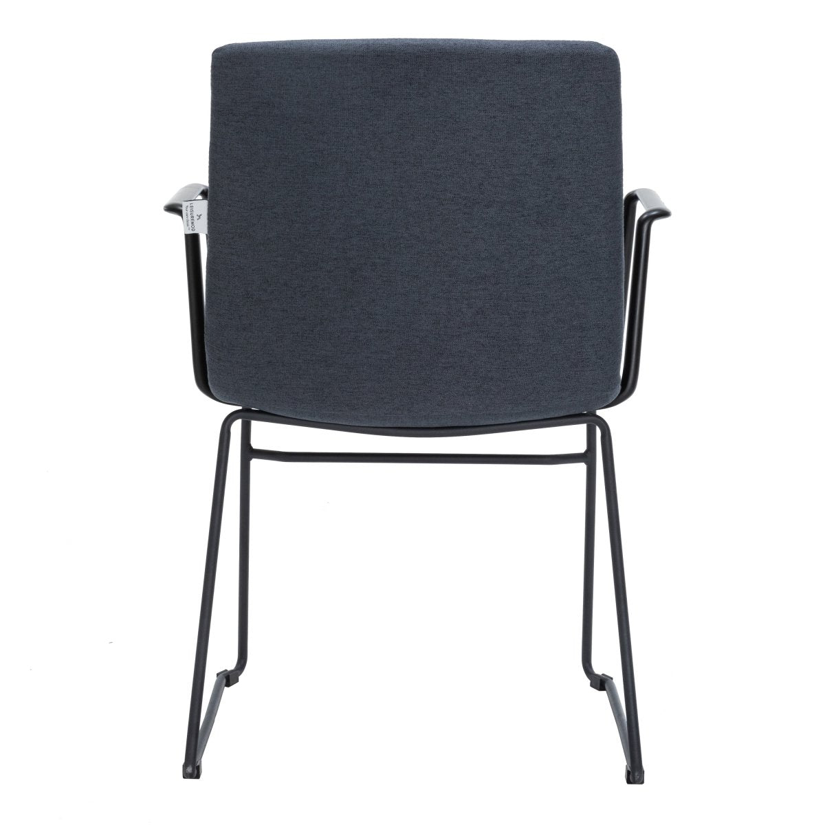 Zylar Leather/Polyester Guest Arm Chair with Powder-Coated Stainless Steel Base Dark Blue Polyester Office Chair Leisuremod