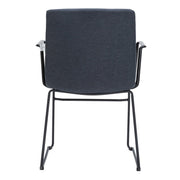 Zylar Leather/Polyester Guest Arm Chair with Powder-Coated Stainless Steel Base Dark Blue Polyester Office Chair Leisuremod