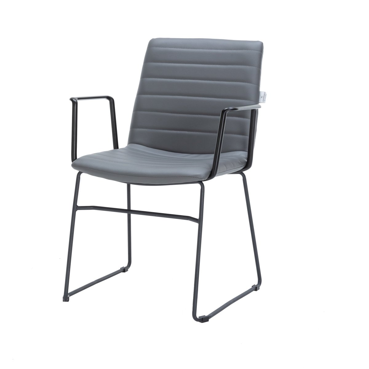 Zylar Leather/Polyester Guest Arm Chair with Powder-Coated Stainless Steel Base Grey Leather Office Chair Leisuremod