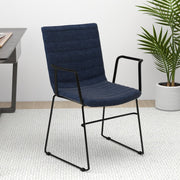 Zylar Leather/Polyester Guest Arm Chair with Powder-Coated Stainless Steel Base Dark Blue Polyester Office Chair Leisuremod