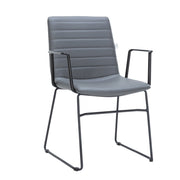 Zylar Leather/Polyester Guest Arm Chair with Powder-Coated Stainless Steel Base Grey Leather Office Chair Leisuremod