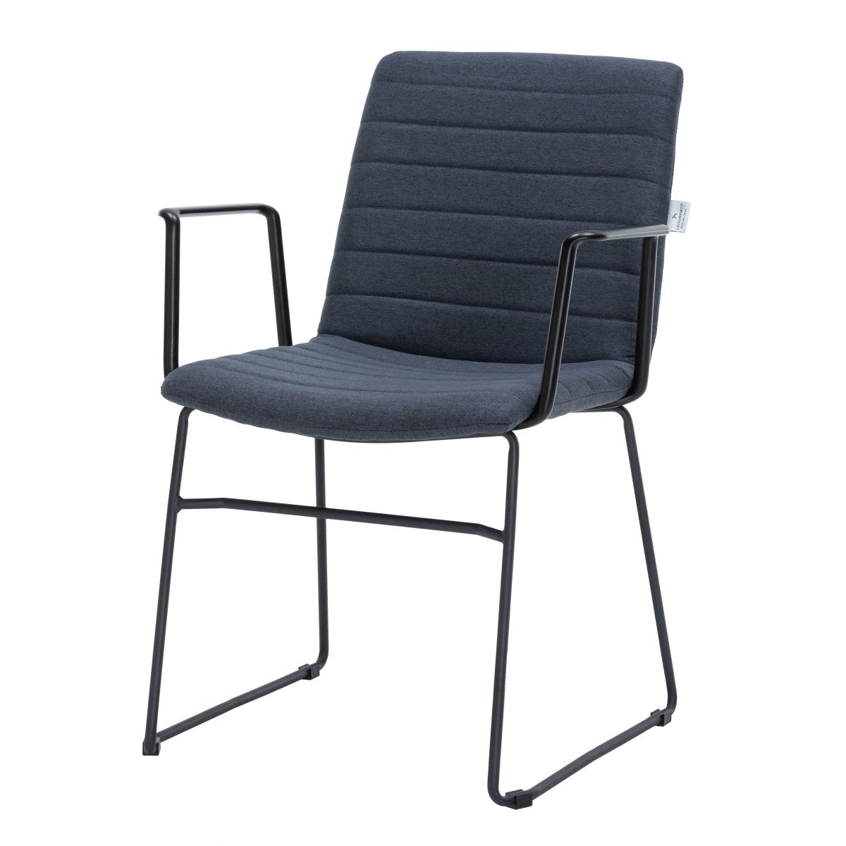 Zylar Leather/Polyester Guest Arm Chair with Powder-Coated Stainless Steel Base Dark Blue Polyester Office Chair Leisuremod